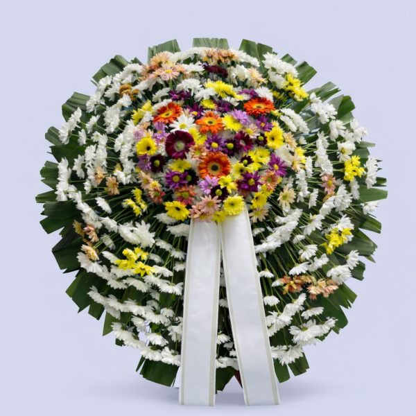 Coroa Fúnebre com Crisântemos e Gérberas Coloridas